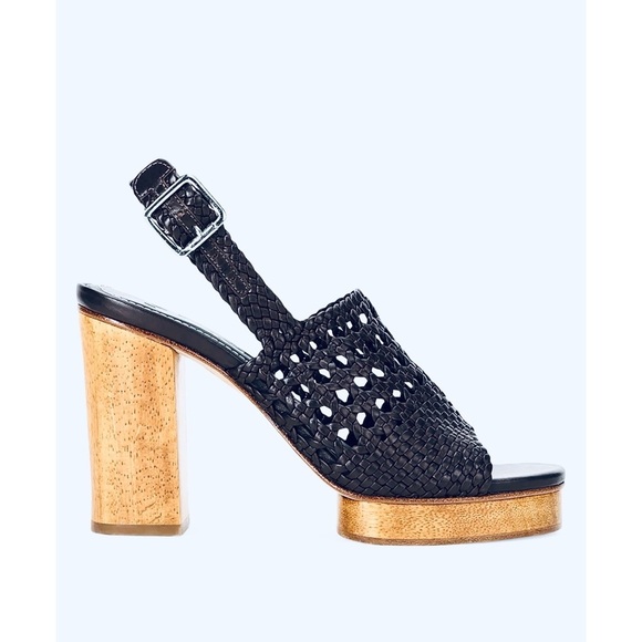 STAUD Shoes - STAUD Black leather Woven Platform Sandals size 8